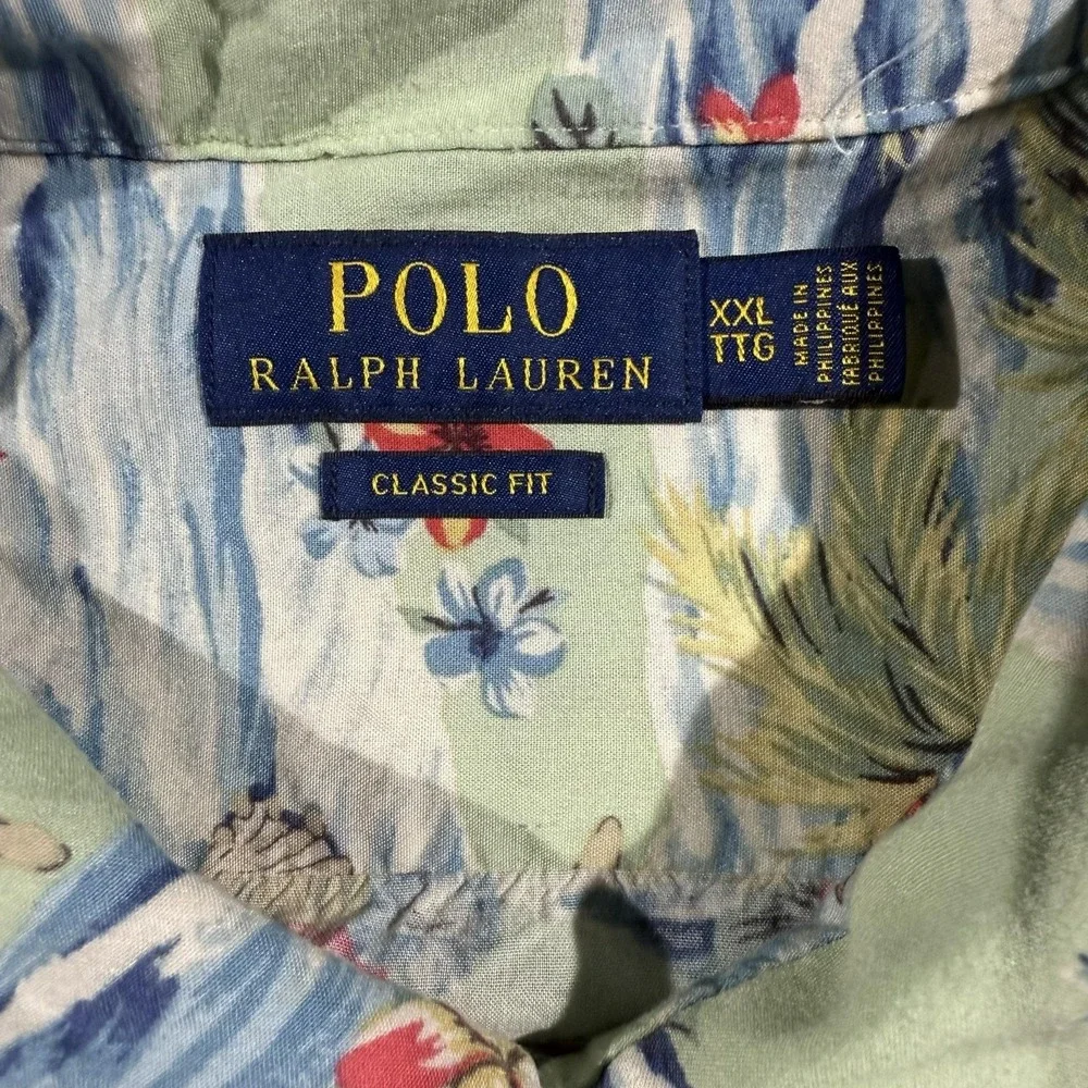 Polo Ralph Lauren Shirt Mens 2XL Multicolor Hawaiian Hula Short Sleeve Button Up